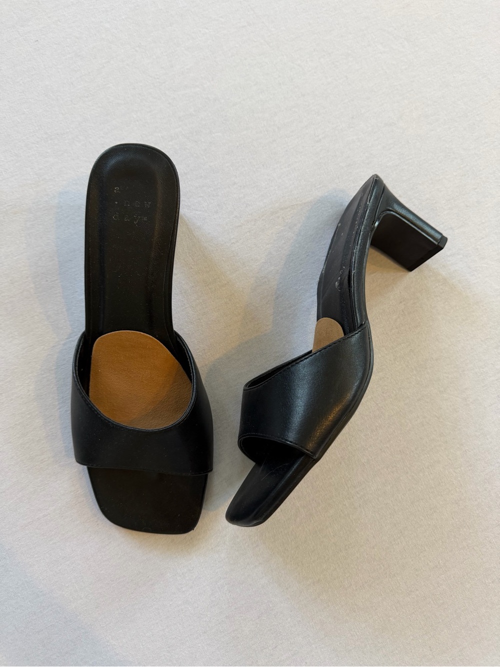 Black Open-Toe Block Heel Mules Size 7